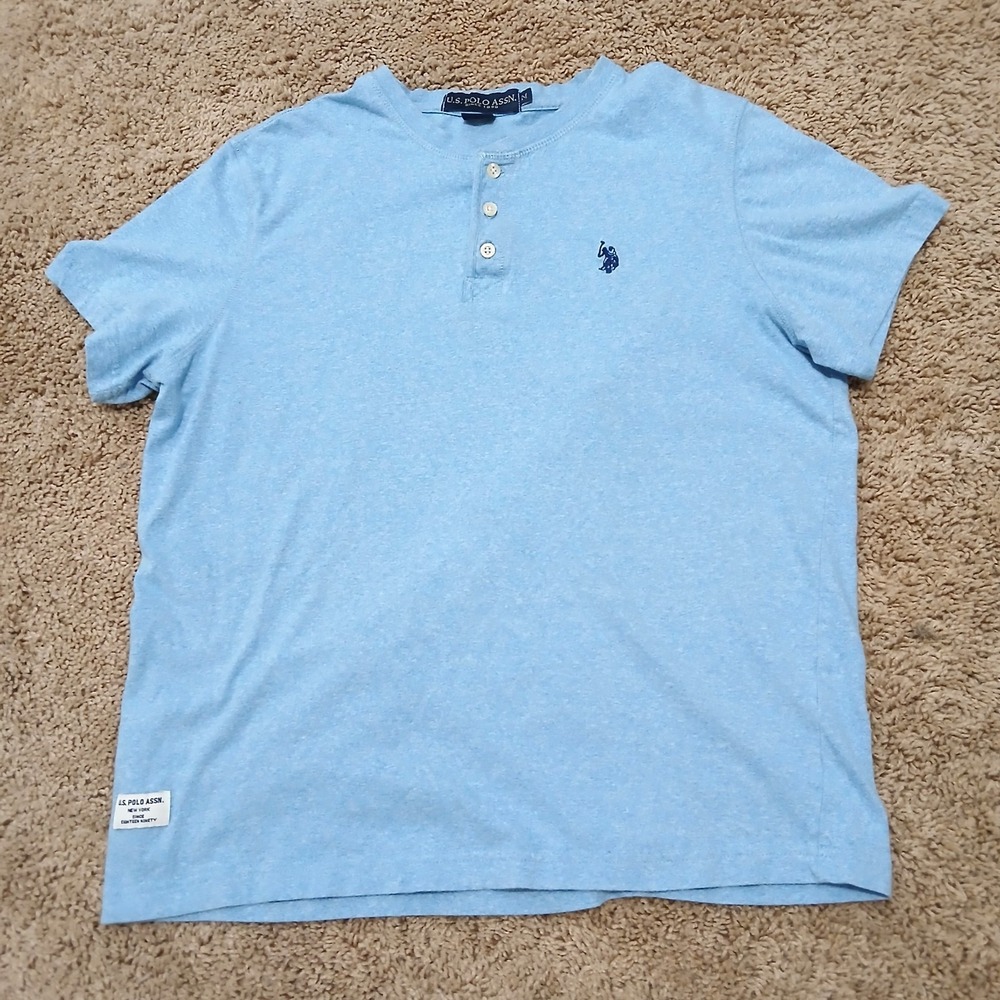 NEW U.S. Polo Assn. Band Collar Polo Shirt Men's Medium 100% Cotton Soft Blue